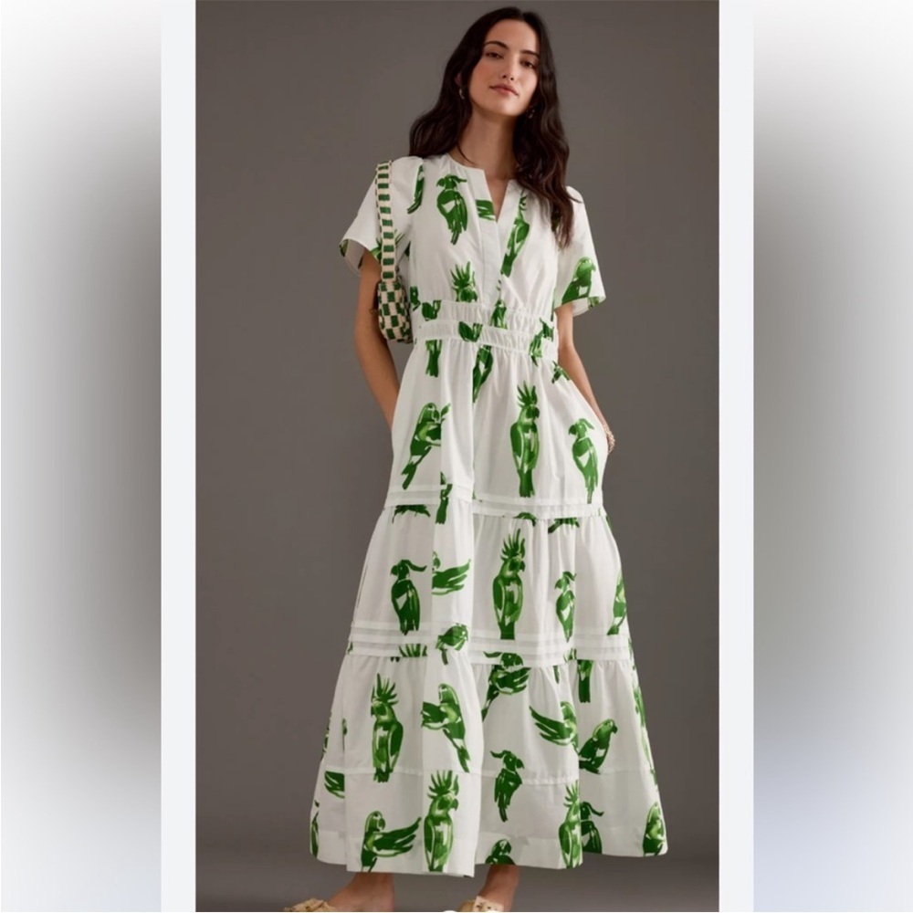 Anthropologie Somerset Parrot Flutter Sleeve Maxi Dress